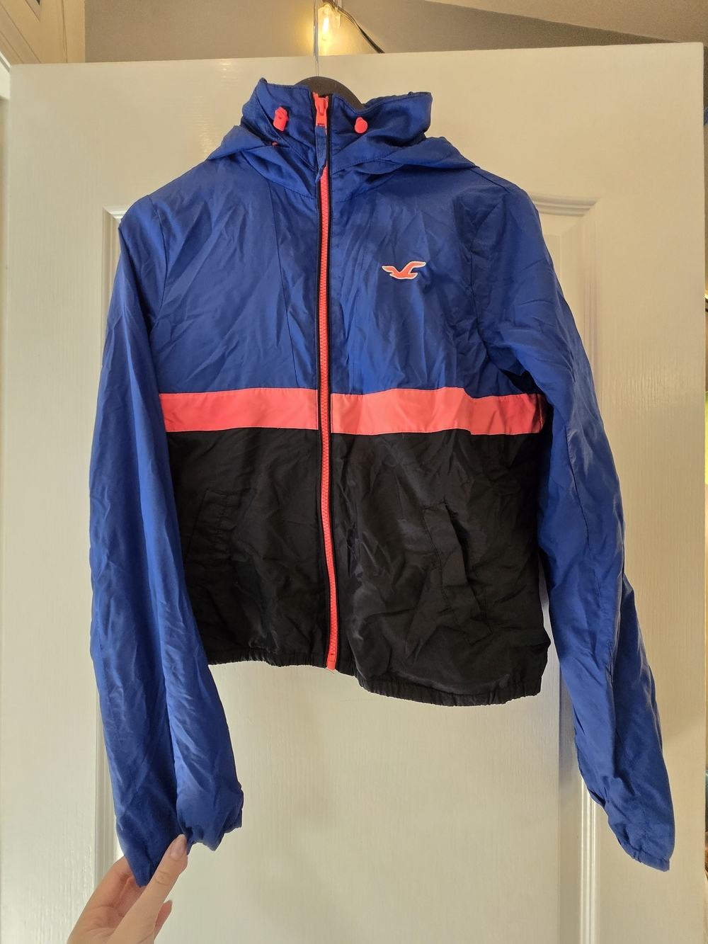 Hollister Blue, Black & Pink Colorblock Windbreaker